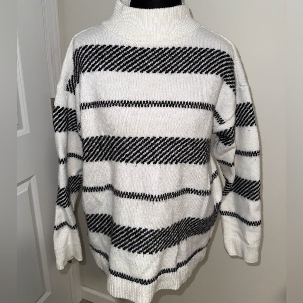 Black and white striped chunky knit sweater